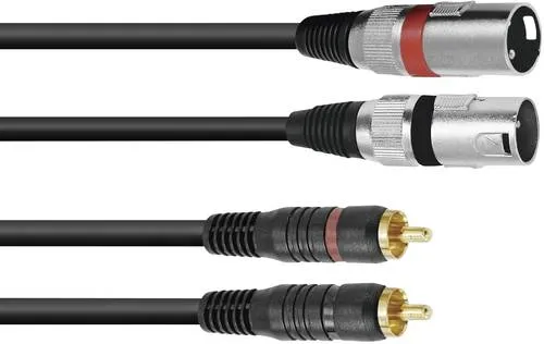 Omnitronic 3022522B XLR Adapterkabel [2x XLR-Stecker 3 polig - 2x Cinch-Stecker] 1.00 m Schwarz