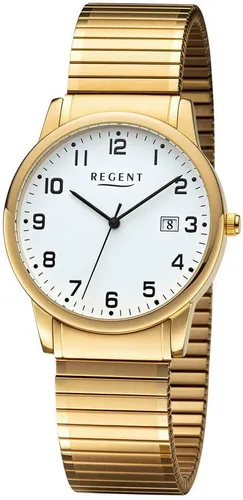 Regent Quarzuhr W0264 - 1975.39.99 - Elegante Armbanduhr für Damen und Herren, spritzwassergeschützt mit klassischem goldfarbenen Design und Datumsanzeige.