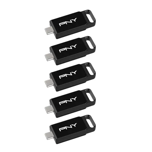 PNY 5er-Pack 64 GB Elite™ Type-C® USB 3.2 Flash-Laufwerk – Bis zu 120 MB/s Lesen und bis zu 10x schnelleres Schreiben als USB 2.0, zuverlässiges Design, langlebig und tragbar, Type-C-Anschluss
