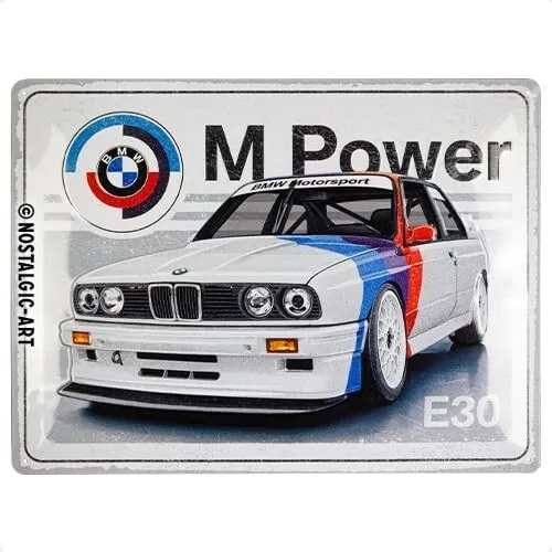 BMW Motorsport Blechpostkarte E30 10x14 cm - Vintage Grußkarte und Deko in Einem