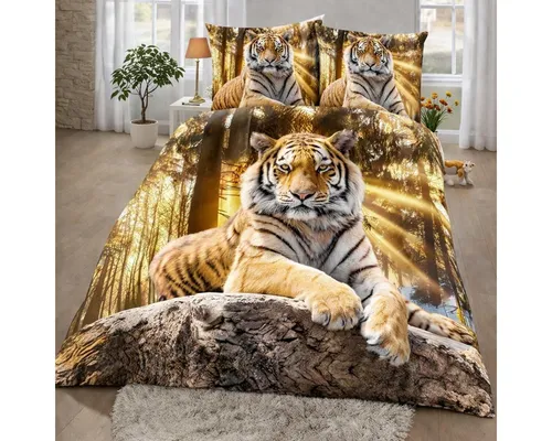 Traumschlaf Bettwäsche Tiger 140x200 cm + 70x90 cm in braun von Traumschlaf