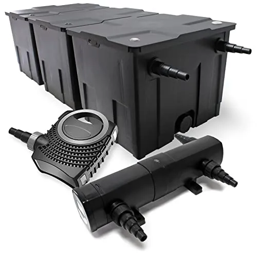 Wiltec Komplettset: CBF-350C Teichfilter mit NEO10000 Pumpe und CUV-218 Klärer - Komplettset für Gartenteiche bis 90.000 L, sorgt mit 18W UVC für kristallklares Wasser und gesunde Fische bei minimaler Wartung.