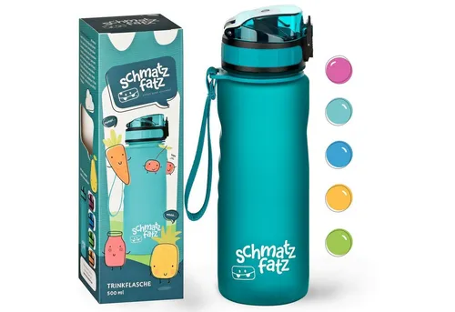 Klarstein schmatzfatz Trinkflasche - Sportliche Trinkflasche für unterwegs, BPA-frei, mit auslaufsicherem 1-Klick-Verschluss und Fruchtaufsatz für aromatisiertes Wasser.