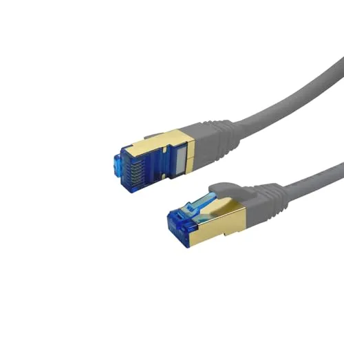 ProfiPatch Cat.6A S/FTP RJ45 mit Cat.7 Rohkabel PiMF halogenfrei LSZH PREMIUM AWG26 RJ45 Schirmblech vergoldet DSL Ethernet TV Netzwerk LAN 10GB grau 0,5m