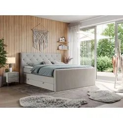 MKS Boxspringbett Beige 200x200 cm - Luxuriöses Boxspringbett mit 7-Zonen Taschenfederkernmatratze für optimalen Schlafkomfort, inklusive doppeltem Aufbewahrungskasten und atmungsaktiven Kokosfasern.