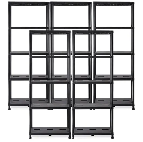 ONDIS24 Steckregal Lagerregal 71 x 35 x 180 cm, 5-tlg. Schwarz - Praktisches Steckregal aus robustem Kunststoff, ideal für die Lagerung. Bis zu 180 kg belastbar und variabel einsetzbar – perfekt für jeden Raum!