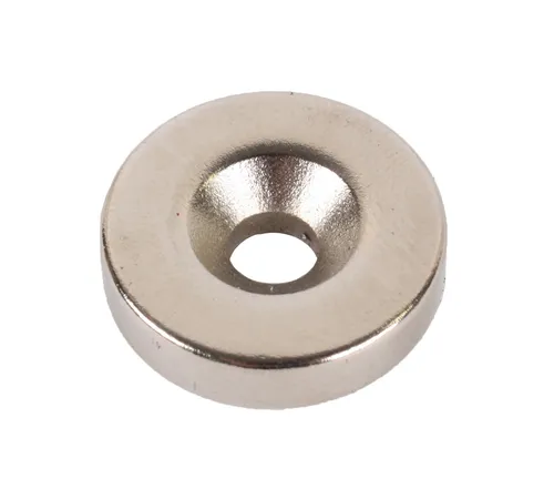 Starker Neodym-Magnet rund Ø 20 mm x 5 mm / mit 1 Senkloch zum Anschrauben