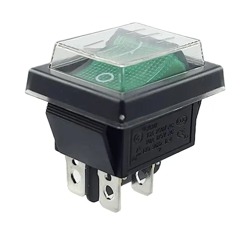 Kippschalter grün Ein-Aus mit wasserdichter Abdeckung, Geräteschalter DPDT, 4-polig 250V 16A Wippschalter beleuchtet