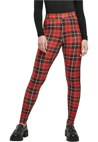 Urban Classics Damen Ladies Soft AOP Leggings redcheck, XXL