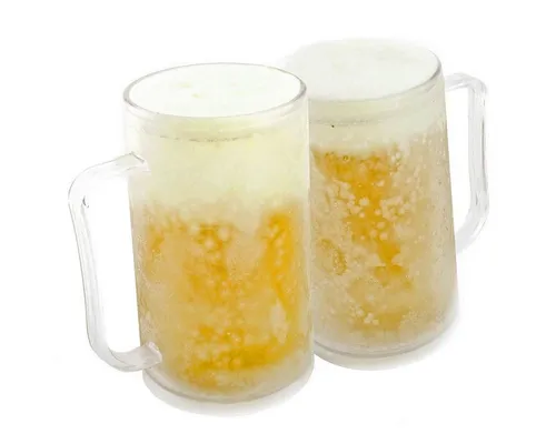 Goods+Gadgets Bierkrug Bierkrug Frozen Mug – Kühlbecher 0,4L mit Kühlakku für kalte Getränke, 2-tlg., Trinkglas mit Kühlakku