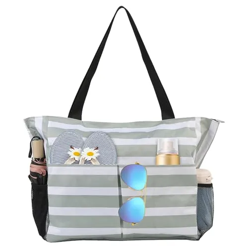 TAHAVICE Strandtasche Damen mit Reißverschluss, Große Strandtasche xxl Familie, Badetasche Damen Wasserdicht, Beach Bag Tote Bag für Strand Reisen Pool Fitnessstudio