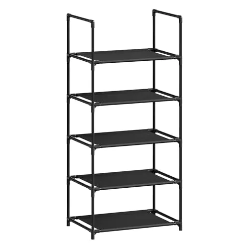 WOLTU Schuhregal 5 Ebenen Metallgestell Schuhaufbewahrung schmal Platzsparend für Eingangsbereich Flur Wohnzimmer abnehmbare Ablage für Sneaker Stiefel, 41x28x89 cm, Schwarz