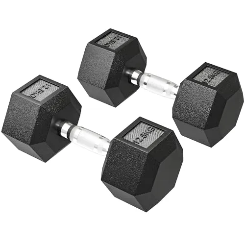 HOMCOM Hexagon Hanteln, 2er Set Hanteln mit gerändeltem Griff, Kurzhantelset aus Gusseisen, 2 x 12,5 kg, Kurzhanteln für Männer Frauen, Zuhause, Fitnessstudio, Krafttraining