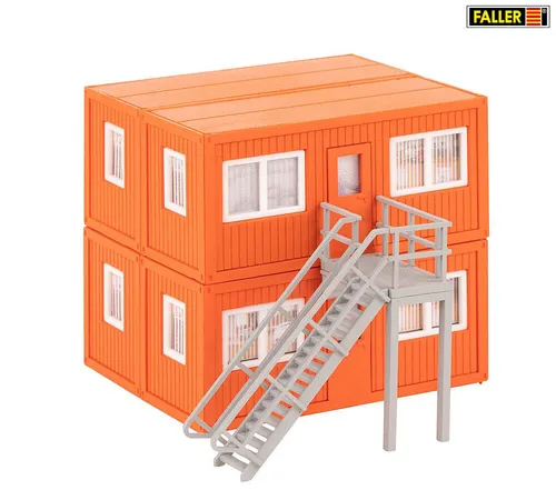 Faller 130135 Baucontainer orange - H0 Containerwagen in neuem Zustand, ideal zur Erweiterung Ihrer Modellbahnanlage und für realistische Szenen.