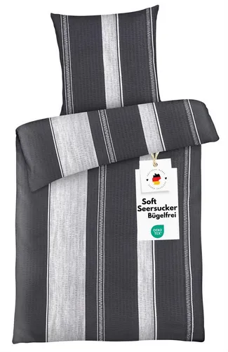 Carpe Sonno Bettwäsche Seersucker 135x200 - Bügelfrei und weich - Bettwäsche-Set aus softem Seersucker in modernem Design, ideal für Sommernächte. Atmungsaktiv und feuchtigkeitsregulierend für erholsame Schlafmomente. Hygienisch mit Reißverschluss, pflegeleicht und trocknergeeignet.