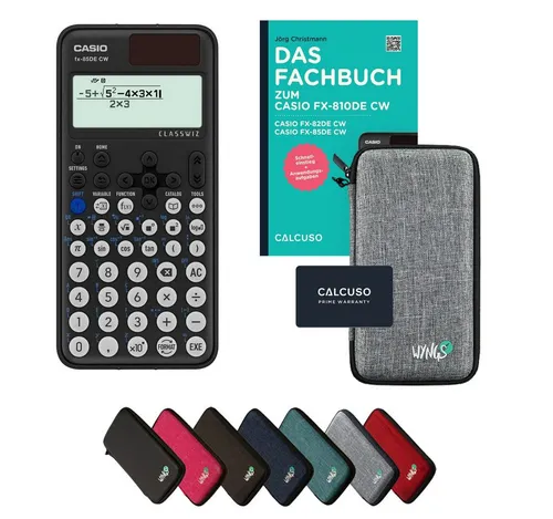CASIO Taschenrechner fx-85DE CW mit Schutztasche und Fachbuch - Praktischer Taschenrechner mit Schutztasche und 96-seitigem Fachbuch in Hellgrau. Ideal für Schule und Studium, bietet er eine einfache Bedienung und vielseitige Funktionen.