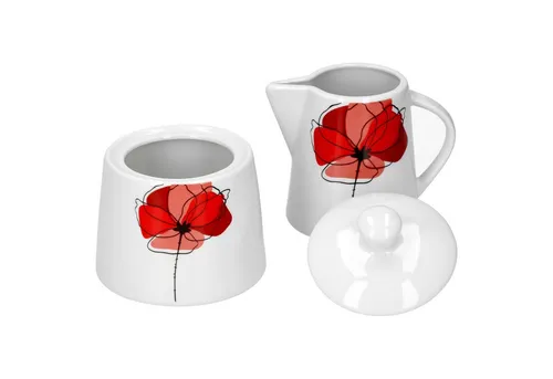 van Well Milch- und Zuckerset 2tlg Set Milchkännchen 23cl & Zuckerdose 28cl Monika Porzellan Mohn, Porzellan