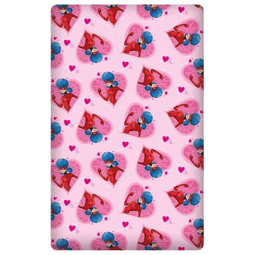 Miraculous Ladybug Spannbettlaken Herz Pink | 90/100x190/200 cm | 100% Baumwolle