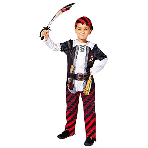 amscan Piratenkostüm für Jungen, Blau, Grau, Weiß und Gold, 4-6 Jahre, 9910096