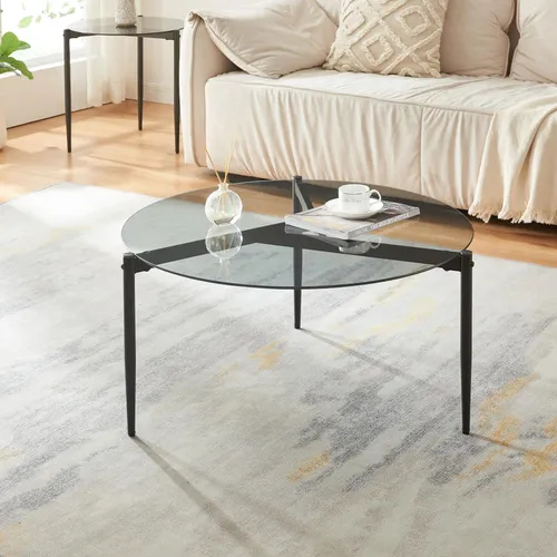 en.casa Couchtisch »Ulökantaa« Ø80 cm – Modernes Design mit Rauchglas