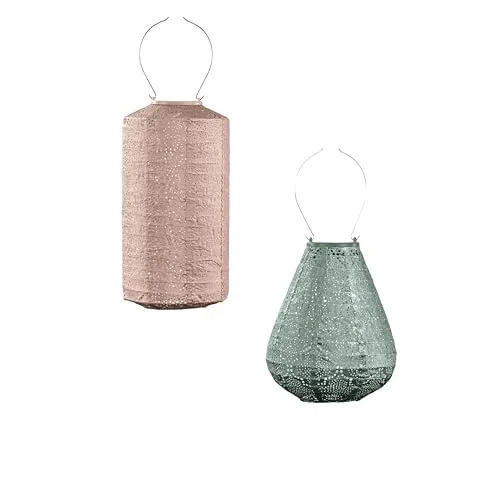 LUMIZ Solarlaterne - für Außen - Lelie Satz - 2 Stück - Gartenbeleuchtung - Solarlampen - Gartendeko - 20cm - Grün/Rosa