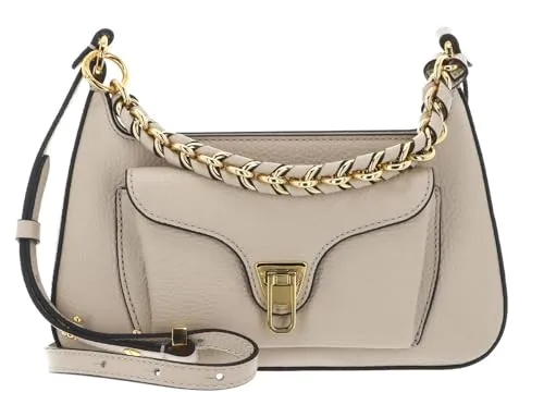 Coccinelle Leder Handtasche Schultertasche Beat Grained Leather Handbag Sandshell beige