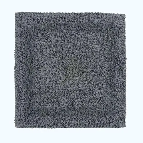 Homescapes Premium Duschvorleger grau, Duschteppich 50x50 cm mit Wende-Design, Kleiner Badteppich Baumwolle