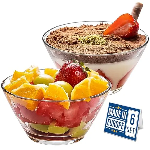 Crystalia Premium Glas Dessertschalen Set 6, 345ml, 100% Bleifreie Schüsseln - Dessertbecher, Puddingschalen, Salatschüssel, Soßenschalen