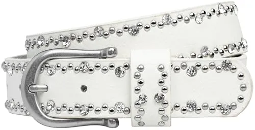 Caspar GU292 Damen Gürtel mit dezentem Strass und Nieten Dekor, Gürtelgröße:110 [Körperumfang 105-115 cm], Farbe:weiß