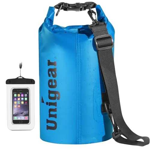 Unigear Dry Bag, 2L/5L/10L/20L/30L/40L/55L, wasserdichter Beutel wasserdichte Taschen Seesack Packsack mit Handytasche und Gurte für Boot und Kajak, Angeln, Rafting, Schwimmen, Camping und Snowboarden