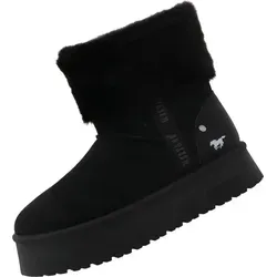 Mustang Shoes Stiefelette - Damen Wanderschuhe mit kuscheligem Warmfutter und Plateauabsatz für warme Füße, hochwertiges Veloursleder und Wechselfußbett für besonderen Tragekomfort.
