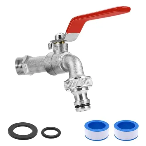 1/2 Zoll Wasserhahn Garten, Absperrhahn Tropffrei, Messing Kugelhahn Aussen Frostsicher Auslaufhahn, mit Rollendichtband und Schlauchanschlüsse, für Garten Waschmaschine Regentonne Wasserhahn
