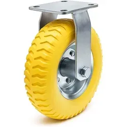 Wiltec - Bockrolle Ø225mm Transportrolle 58mm Breit Bis Max. 100kg Gelb Aus Vollmaterial Mit Fixierter Halterung Pannensicher, Leiser Lauf