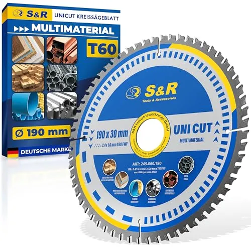 S&R Kreissägeblatt 190 x 30 mm mit 60 Wolframkarbid-Zähnen - Vielseitiges Kreissägeblatt für präzise Schnitte in Holz, Baustahl und Kunststoffen. Ideal für Bau- und Renovierungsarbeiten. Langlebig und robust mit 60 Hartmetall-Zähnen für effizientes Arbeiten.