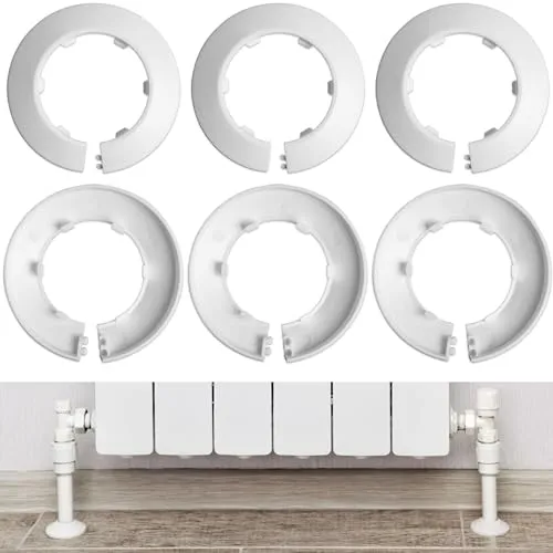 Heizkörperrosetten, 6 Stück, DN10 Größe mit Ø 17 mm innen, Ø 47 mm außen, 14 mm Höhe, für 3/8 Zoll Rohr, Abdeckung Heizungsrohr, Heizrohrabdeckung, Rohrabdeckung Heizkörperrohr, Rohrmanschette stecken