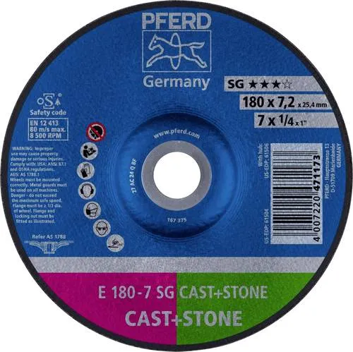 PFERD Schruppscheibe E 180x7,2x22,23 mm SG CAST+STONE - Schruppscheiben für Guss und Stein, optimiert für Druckluft- und Hochfrequenzschleifer, bieten hohe Schleifleistung und Sicherheit im rauen Einsatz.