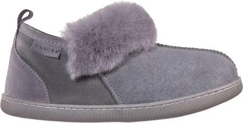Vanuba Karayaka Lammfell Hausschuhe Damen Schuhe - Badelatschen Damen Hausschuhe - Leder Wolle Pantoffeln Damen - Bequeme Schuhe Damen Lammfell-Hausschuhe - 39 EU Leder Harz Grau Grau