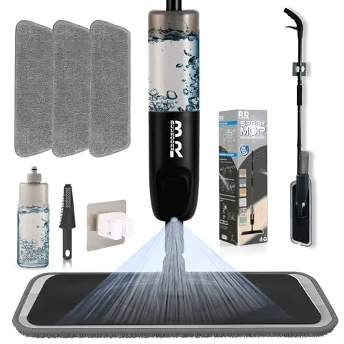 Wischer mit Sprühfunktion BUUROOHM Bodenwischer mit Sprühfunktion mit Nachfüllbare Flaschen waschbarer Mikrofaser-Wischbezug Bodenreinigung ohne Eimer 360 Grad Rotierender für alle Hartböden