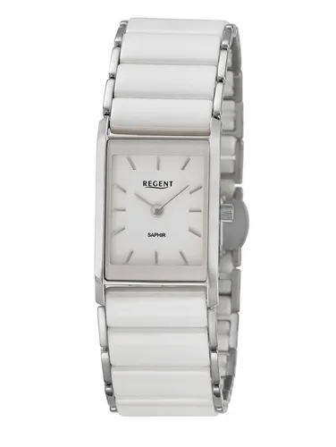 Regent Quarzuhr F-1581 - Elegante Damenuhr in Weiß - Damenuhren mit analoger Anzeige, spritzwassergeschützt, aus Edelstahl und Keramik, ideal für einen femininen und klassischen Look.