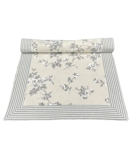 Tischläufer Baumwolle creme-grau Blumen Landhausstil Blumenmuster 45x140 cm