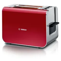 Bosch Toaster Styline TAT8614N - 800 W Edelstahl rot, integrierter Brötchenaufsatz und individuelle Röststufen für perfekten Genuss