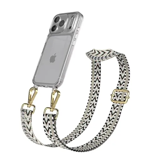 EAZY CASE Handykette - Verstellbares Taschenband kompatibel mit iPhone 17 Pro, Schulterriemen, Handykordel mit Silikon Hülle, Umhängetasche, Grün Schwarz Gold