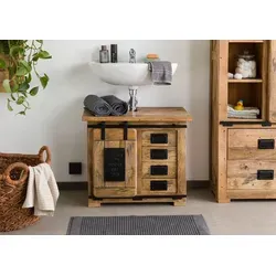 Unterschrank Mango 70x40x60 natur lackiert RAILWAY #182 - Badezimmerschrank aus massivem Holz, freistehend und mit 2 Regalfächern für optimalen Stauraum, ideal für ein stilvolles Badezimmer.