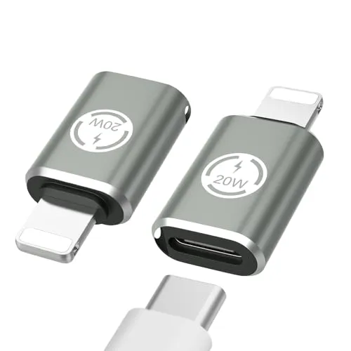MoKo USB-C auf Lightning Adapter, 2 Stück USB-C Buchse auf Lightning Stecker Adapter unterstützt 20 W PD Schnellladung für iPhone 14/13/12/11/XS/XR/SE, iPad/iPod/AirPods, Nicht für Kopfhörer/OTG