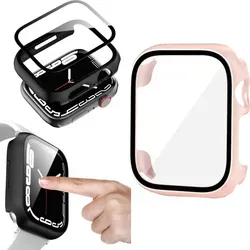 Für Apple Watch Series 9 8 7 45 / 6 SE 5 4 44mm 2 in 1 Uhr Hülle Cover + Hart Glas - Rosa
