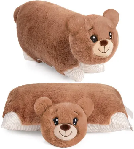 BRUBAKER Kuscheltier-Kissen Bär - 2-in-1 Teddybär und Kuschelkissen - Stofftiere & Teddybären, verwandelbares Kissen in ein Kuscheltier für unendlichen Spaß und Komfort – ideal für Kinder und Erwachsene!