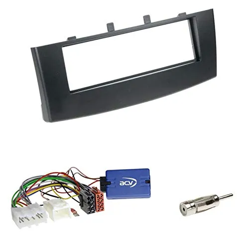 Einbauset: 1-DIN Radio Blende Radioblende Halterung Abdeckung Konsole schwarz + Clarion Lenkradinterface Lenkrad Adapter LFB für Mitsubishi Colt (Z30) 11/2008-11/2012