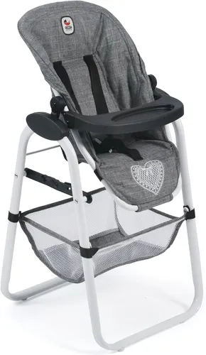 Bayer Chic 2000 655 76 Puppen-Hochstuhl, Jeans Grau - Puppenmöbel mit verstellbarem Hochstuhlsitz in Relaxposition, abnehmbarer Sitz und Tragegurten, ideal für Puppen bis 50 cm.