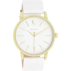 Oozoo Timepieces Damen Uhr in Weiß Gold - Edle Armbanduhr mit Lederarmband - Armbanduhren für Damen, elegante und sportliche Damenuhr mit hochwertigem Lederarmband und Japanischem Quarzwerk für präzise Zeitmessung.