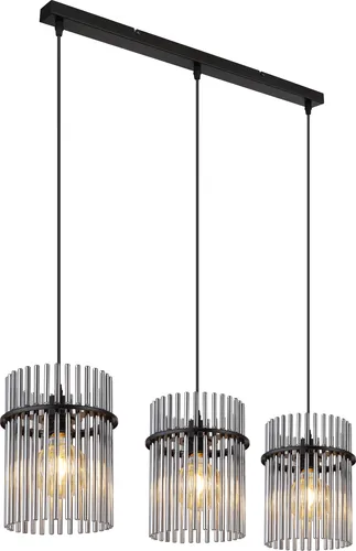 Globo Pendelleuchte mit drei Rauchglas Lampenschirmen - Elegante Hängeleuchte für Esszimmer, Wohnzimmer und Küche, gefertigt aus Metall und Rauchglas, beeindruckende Breite von 80cm und geeignet für 3 E27-Leuchtmittel.